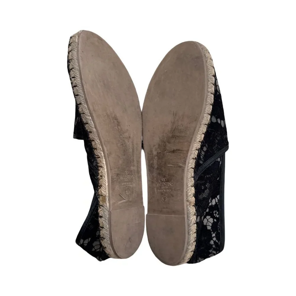 Valentino Garavani black floral lace espadrilles size 41